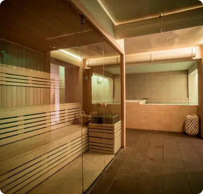 Sauna interno pannelli legno area relax